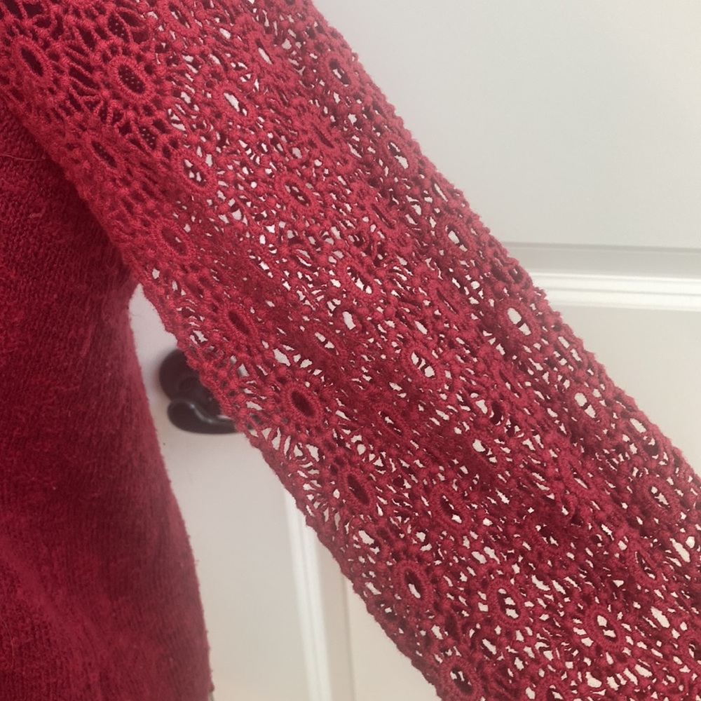 Lucky Brand Red Wine Colored Lace Sleeve, Layered Open Back Blouse - Picture 3 of 6